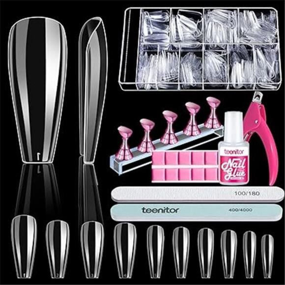 600 Pcs Clear Coffin Nail Tips, Acrylic Nail Kit, Clear Press On Nails, Long - Picture 7 of 7